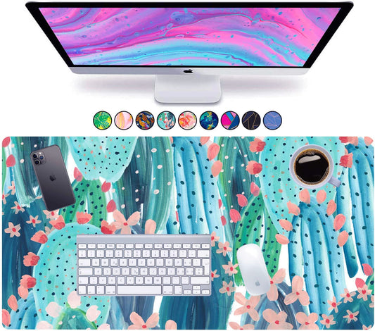 Large Mouse Pad Long Desk Mat Keyboard Pad Desktop Accessories Home School College Decor Supplies Pretty Extended Mousepad Big Office Essentials Women Girls XL Plant Pink Green Cute Cactus